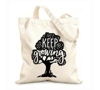 AILOONG Reusable Shopping Tote Bag Keep Growing Boy under the Tree Lettering Motivation 12 oz thick fabric Customizable slogan 31x36cm Medium