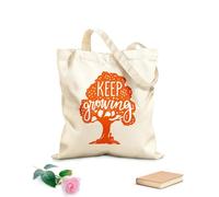 AILOONG Reusable Shopping Tote Bag Keep Growing Boy under the Tree Lettering Motivation 340g/m² thick fabric Customizable slogan