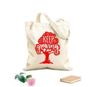 AILOONG Reusable Shopping Tote Bag Keep Growing Boy under the Tree Lettering Motivation 340g/m² thick fabric Customizable slogan