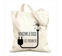 AILOONG Reusable Shopping Tote Bag Knowledge Is Power Motivational Phrase Brain Idea 12 oz thick fabric Customizable slogan 31x36cm Medium