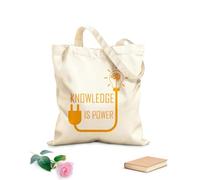 AILOONG Reusable Shopping Tote Bag Knowledge Is Power Motivational Phrase Brain Idea 340g/m² thick fabric Customizable slogan