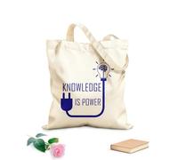 AILOONG Reusable Shopping Tote Bag Knowledge Is Power Motivational Phrase Brain Idea 340g/m² thick fabric Customizable slogan