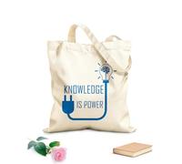 AILOONG Reusable Shopping Tote Bag Knowledge Is Power Motivational Phrase Brain Idea 340g/m² thick fabric Customizable slogan