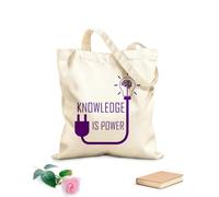 AILOONG Reusable Shopping Tote Bag Knowledge Is Power Motivational Phrase Brain Idea 340g/m² thick fabric Customizable slogan