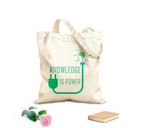AILOONG Reusable Shopping Tote Bag Knowledge Is Power Motivational Phrase Brain Idea 340g/m² thick fabric Customizable slogan