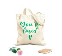 AILOONG Reusable Shopping Tote Bag Lettering You're Loved Amour Romantic Phrase 340g/m² thick fabric Customizable slogan