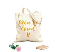 AILOONG Reusable Shopping Tote Bag Lettering You're Loved Amour Romantic Phrase 340g/m² thick fabric Customizable slogan