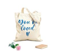 AILOONG Reusable Shopping Tote Bag Lettering You're Loved Amour Romantic Phrase 340g/m² thick fabric Customizable slogan