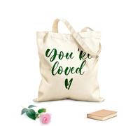 AILOONG Reusable Shopping Tote Bag Lettering You're Loved Amour Romantic Phrase 340g/m² thick fabric Customizable slogan