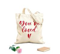 AILOONG Reusable Shopping Tote Bag Lettering You're Loved Amour Romantic Phrase 340g/m² thick fabric Customizable slogan