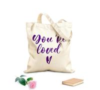 AILOONG Reusable Shopping Tote Bag Lettering You're Loved Amour Romantic Phrase 340g/m² thick fabric Customizable slogan