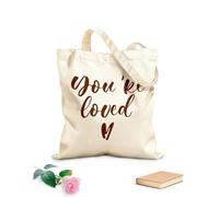 AILOONG Reusable Shopping Tote Bag Lettering You're Loved Amour Romantic Phrase 340g/m² thick fabric Customizable slogan