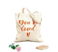 AILOONG Reusable Shopping Tote Bag Lettering You're Loved Amour Romantic Phrase 340g/m² thick fabric Customizable slogan