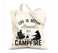 AILOONG Reusable Shopping Tote Bag Life Is Better Around The Camping Phrase Camp 12 oz thick fabric Customizable slogan 25x30cm Small