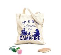 AILOONG Reusable Shopping Tote Bag Life Is Better Around The Camping Phrase Camp 340g/m² thick fabric Customizable slogan