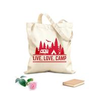 AILOONG Reusable Shopping Tote Bag Live Love Camp Words Mountain Natural Camping 340g/m² thick fabric Customizable slogan