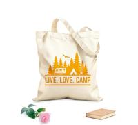 AILOONG Reusable Shopping Tote Bag Live Love Camp Words Mountain Natural Camping 340g/m² thick fabric Customizable slogan