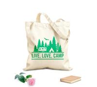 AILOONG Reusable Shopping Tote Bag Live Love Camp Words Mountain Natural Camping 340g/m² thick fabric Customizable slogan