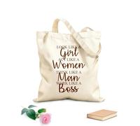 AILOONG Reusable Shopping Tote Bag Look Like a Girl, act Like a Lady, Think Like a Man, Work Like a boss 340g/m² thick fabric Customizable slogan