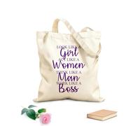 AILOONG Reusable Shopping Tote Bag Look Like a Girl, act Like a Lady, Think Like a Man, Work Like a boss 340g/m² thick fabric Customizable slogan