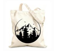 AILOONG Reusable Shopping Tote Bag Mountains Forest Natural Stencil Home 12 oz thick fabric Customizable slogan 31x36cm Medium