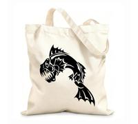 AILOONG Reusable Shopping Tote Bag Mutant Fish Ocean Monster Piranha 12 oz thick fabric Customizable slogan 25x30cm Small