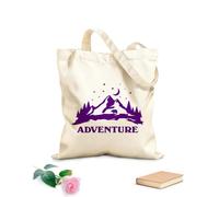 AILOONG Reusable Shopping Tote Bag Night Moon Stars Bear Adventure Mountains Landscape 340g/m² thick fabric Customizable slogan