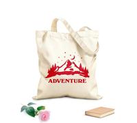 AILOONG Reusable Shopping Tote Bag Night Moon Stars Bear Adventure Mountains Landscape 340g/m² thick fabric Customizable slogan