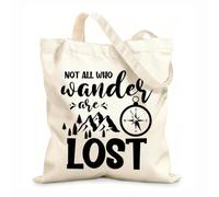 AILOONG Reusable Shopping Tote Bag Not All Who Wander Lost Inspire Phrase Compass 12 oz thick fabric Customizable slogan 25x30cm Small