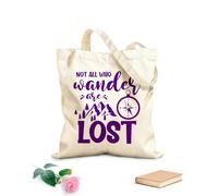 AILOONG Reusable Shopping Tote Bag Not All Who Wander Lost Inspire Phrase Compass 340g/m² thick fabric Customizable slogan
