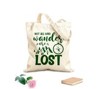 AILOONG Reusable Shopping Tote Bag Not All Who Wander Lost Inspire Phrase Compass 340g/m² thick fabric Customizable slogan