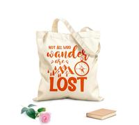 AILOONG Reusable Shopping Tote Bag Not All Who Wander Lost Inspire Phrase Compass 340g/m² thick fabric Customizable slogan