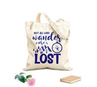 AILOONG Reusable Shopping Tote Bag Not All Who Wander Lost Inspire Phrase Compass 340g/m² thick fabric Customizable slogan