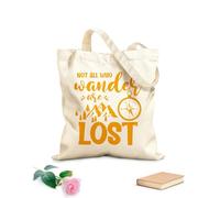 AILOONG Reusable Shopping Tote Bag Not All Who Wander Lost Inspire Phrase Compass 340g/m² thick fabric Customizable slogan