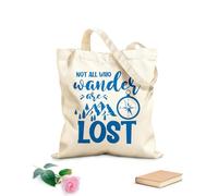 AILOONG Reusable Shopping Tote Bag Not All Who Wander Lost Inspire Phrase Compass 340g/m² thick fabric Customizable slogan