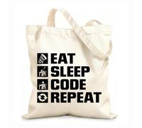 AILOONG Reusable Shopping Tote Bag phrase eat sleep code repeat office work g 12 oz thick fabric Customizable slogan 25x30cm Small