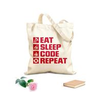 AILOONG Reusable Shopping Tote Bag phrase eat sleep code repeat office work g 340g/m² thick fabric Customizable slogan