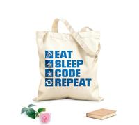 AILOONG Reusable Shopping Tote Bag phrase eat sleep code repeat office work g 340g/m² thick fabric Customizable slogan