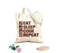 AILOONG Reusable Shopping Tote Bag phrase eat sleep code repeat office work g 340g/m² thick fabric Customizable slogan