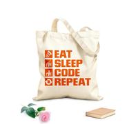 AILOONG Reusable Shopping Tote Bag phrase eat sleep code repeat office work g 340g/m² thick fabric Customizable slogan