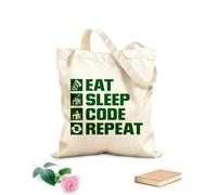 AILOONG Reusable Shopping Tote Bag phrase eat sleep code repeat office work g 340g/m² thick fabric Customizable slogan