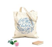 AILOONG Reusable Shopping Tote Bag Seafood Restaurant Ocean Sea Fish Seashell 340g/m² thick fabric Customizable slogan