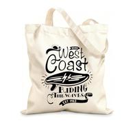 AILOONG Reusable Shopping Tote Bag Serf Serfing West Coast Riding The Waves Ocean 12 oz thick fabric Customizable slogan 31x36cm Medium