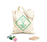 AILOONG Reusable Shopping Tote Bag sign funny genius at work light bulb idea officeg 340g/m² thick fabric Customizable slogan
