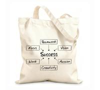 AILOONG Reusable Shopping Tote Bag success is motivation words office lettering mura 12 oz thick fabric Customizable slogan 25x30cm Small