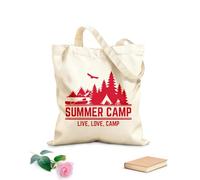 AILOONG Reusable Shopping Tote Bag Summer Camp Live Love Words Mountain Natural 340g/m² thick fabric Customizable slogan