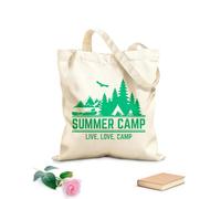 AILOONG Reusable Shopping Tote Bag Summer Camp Live Love Words Mountain Natural 340g/m² thick fabric Customizable slogan