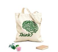 AILOONG Reusable Shopping Tote Bag think brain home office school lab inspirational 340g/m² thick fabric Customizable slogan