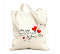 AILOONG Romantic Quotes Every Love Story Is A Couple Calico Women's Bags 12 oz thick fabric Foldable 25x30cm Small