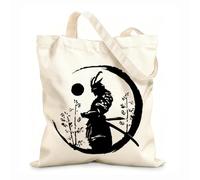 AILOONG Ronin Japanese Warrior Samurai Moon Cotton Canvas Shopping Bag 12 oz thick fabric Uses as a gift bag 25x30cm Small